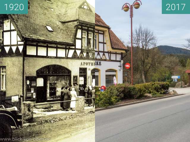 Before-and-after picture of Schierke - "Geburtsort" des Schierker Feuerstein between 1920 and 05/2017