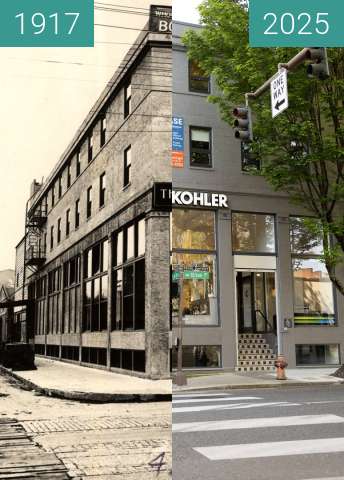 Before-and-after picture of Oregon News Company, Then and Now between 1917 and 2025-May-01