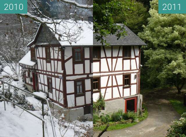 Before-and-after picture of Bornsmühle between 2010-Jan-12 and 2011-Jun-12