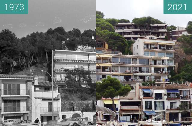 Before-and-after picture of vue de la plage de LLafranc vers l'immeuble Est between 1973 and 2021-Aug-07