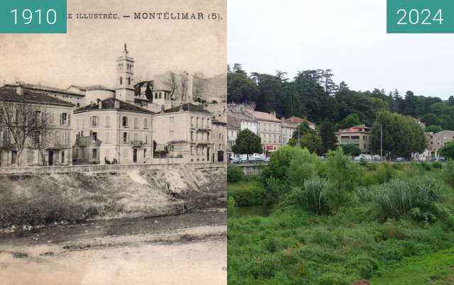 Before-and-after picture of Montélimar between 1910 and 07/2024