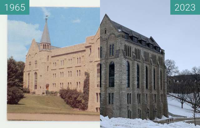Before-and-after picture of Holland Hall, St. Olaf College, ca. 1960, 2023 between 1965 and 01/2023