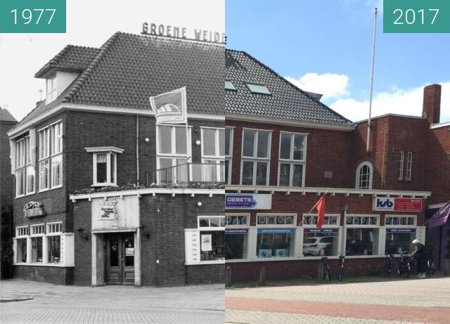 Before-and-after picture of "Groene Weide", Harlingersingel te Leeuwarden between 1977 and 2017-Jul-13