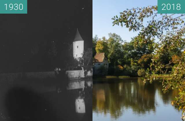Before-and-after picture of Dinkelsbühl - Faulturm mit Parkwächterhäuschen between 1930 and 2018-Oct-05