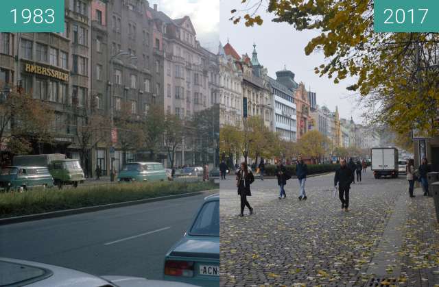 Before-and-after picture of Prag, Wenzelsplatz between 1983 and 2017-Nov-16