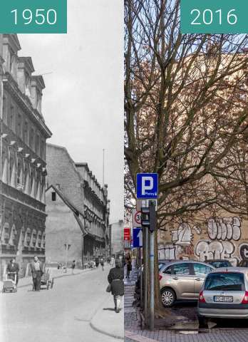 Before-and-after picture of Ulica Za Bramką between 1950 and 2016
