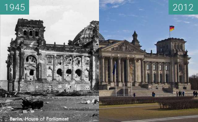 Image avant-après de Berlin - Reichstag 1945/2012 entre 1945 et 2012