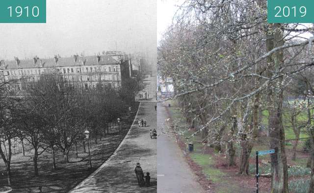 Before-and-after picture of Queen's Park path between 1910 and 2019-Mar-24