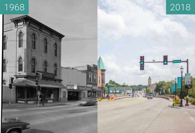 Vorher-Nachher-Bild von Downtown West Dundee (1968/2018) zwischen 1968 und 15.08.2018