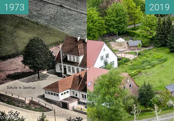 Before-and-after picture of Die alte Dorfschule in Bad Iburg-Sentrup between 1973 and 2019-May-15