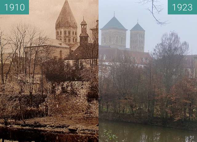 Before-and-after picture of Osnabrücker Dom between 1910 and 2023-Dec-15