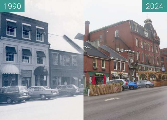Image avant-après de Lower Main Street, Belfast Maine entre 1990 et 2024