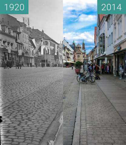 Before-and-after picture of Speyer - 1920-1930 - Maximilianstraße between 1920 and 2014-May-09