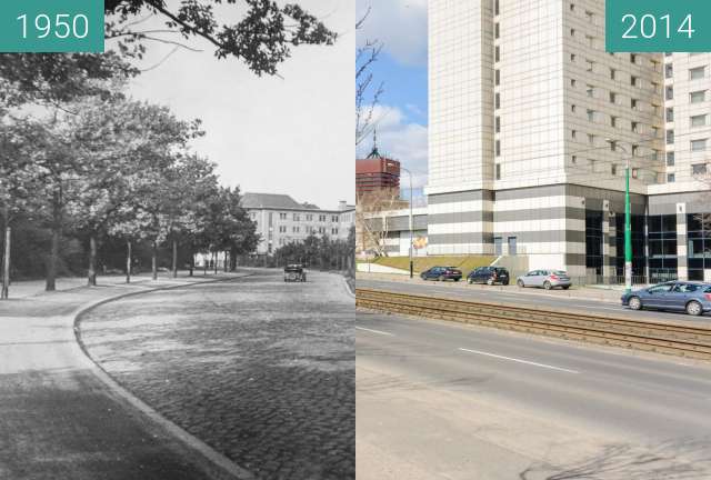 Vorher-Nachher-Bild von Poznań, ulica Królowej Jadwigi zwischen 1950 und 12.08.2014