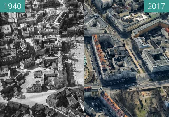 Vorher-Nachher-Bild von Plac Wielkopolski i okolice zwischen 1940 und 2017