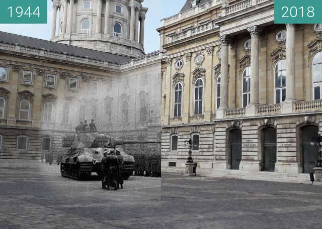 Image avant-après de Tiger Tank in Buda Palace, Budapest 1944 entre 1944 et 29/08/2018