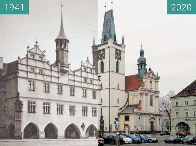 Before-and-after picture of Litoměřice, Mírové Náměstí, Czech Republic between 1941 and 2020-Jan-03