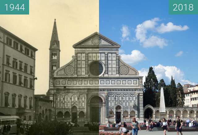 Image avant-après de Florence, Italy 1944/2018, Santa Maria Novella entre 07.1944 et 18/05/2018