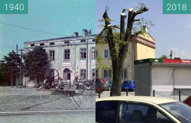 Image avant-après de Tuszyn (Tuschin) Post Office entre 1940 et 2018