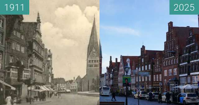 Before-and-after picture of Lüneburg-Mitte between 1911 and 2025-Jan-11
