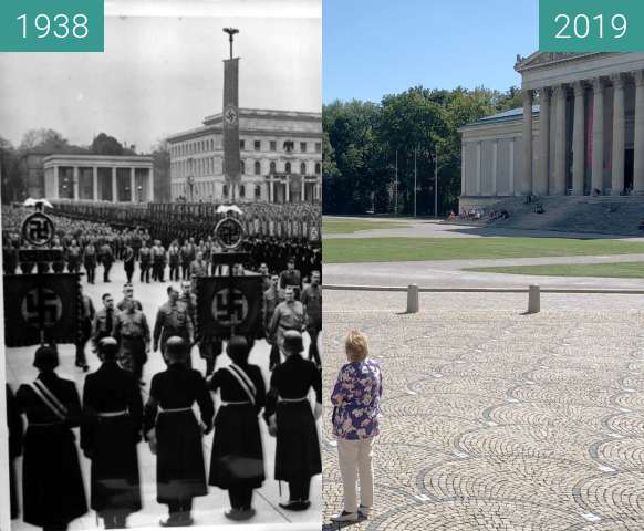 Before-and-after picture of Hitler am Königsplatz, 9.11.1938 between 1938-Nov-09 and 2019-Sep-04