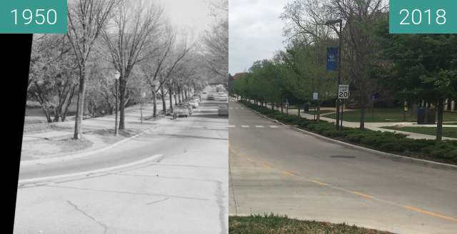 Image avant-après de Jayhawk Blvd from Chi Omega Fountain entre 1950 et 2018