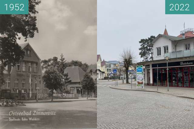 Vorher-Nachher-Bild von Zinnowitz zwischen 1952 und 03.2022