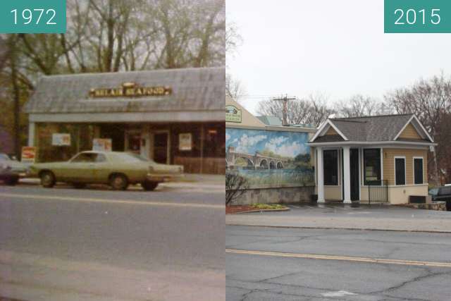 Before-and-after picture of Belair Seafood, Milford, Connecticut between 1972 and 2015