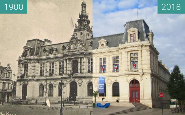 Before-and-after picture of Hôtel de Ville (Poitiers) between 1900 and 2018-Jul-18