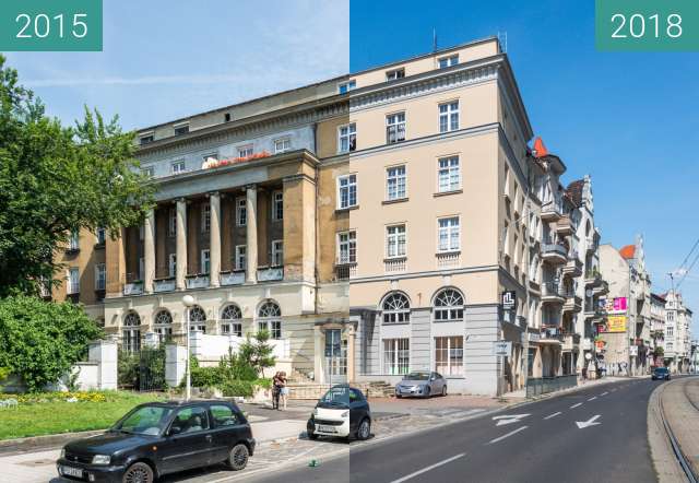 Before-and-after picture of Ulica Głogowska between 2015 and 2018