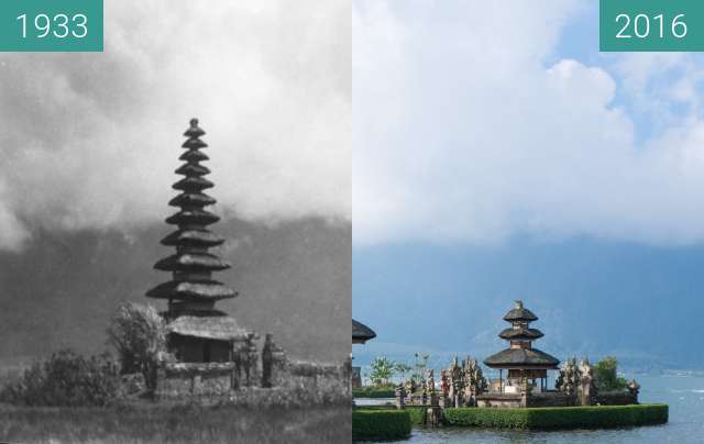 Before-and-after picture of Water Temple Pura Ulun Danu Bratan between 1933 and 2016-Jul-03