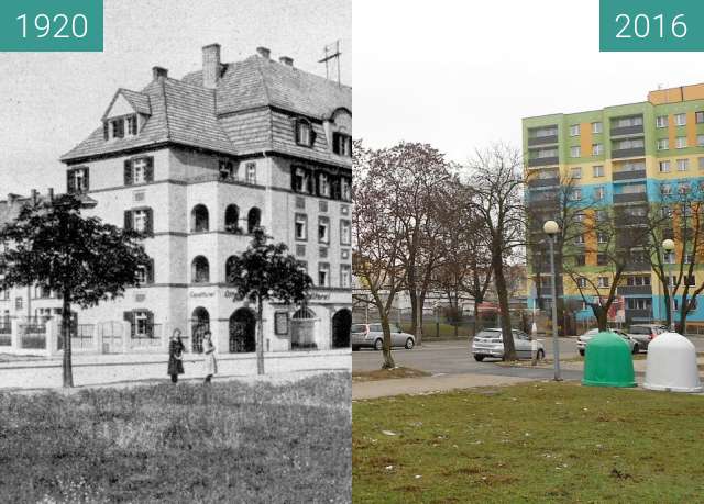 Before-and-after picture of Bahnhofstrasse between 1920 and 2016