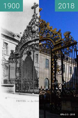 Before-and-after picture of TROYES - Grille de l'hotel DIEU between 1900 and 2018-Feb-25