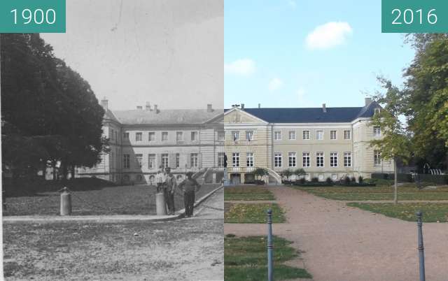 Before-and-after picture of Mairie Isigny sur mer between 1900 and 2016