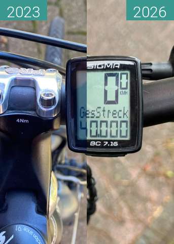 Vorher-Nachher-Bild von Fahrradtacho zwischen 04.08.2023 und 04.08.2026