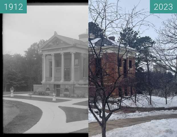 Before-and-after picture of Library From Main West Steps-1912-2023 between 1912-Jun-18 and 2023-Jan-18