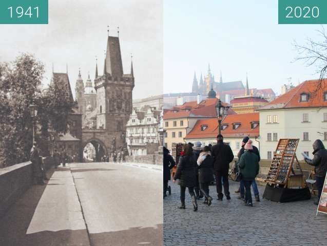 Before-and-after picture of Prague, 1941 vs. 2020 between 1941 and 2020-Jan-02