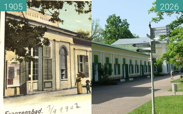 Vorher-Nachher-Bild von Franzensbad - Egerer Salz- und Wiesenquelle zwischen 1905 und 24.05.2026