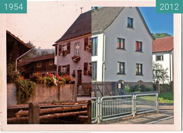 Before-and-after picture of Ein Haus in der Gronauer Strasse in Bensheim -Zell between 1954-Jun-30 and 2012-Apr-26