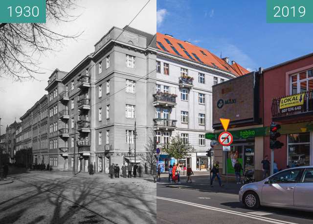 Before-and-after picture of Ulica Półwiejska between 1930 and 2019