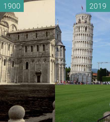 Vorher-Nachher-Bild von Pisa, schiefer Turm und Dom zwischen 1900 und 20.06.2019