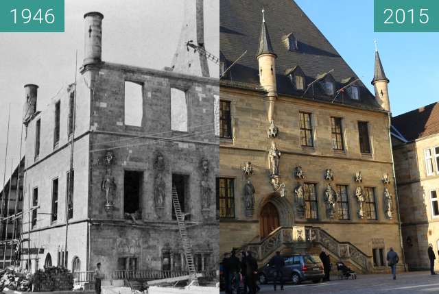 Before-and-after picture of Rathaus des Westfälischen Friedens between 1946 and 2015-Dec-30