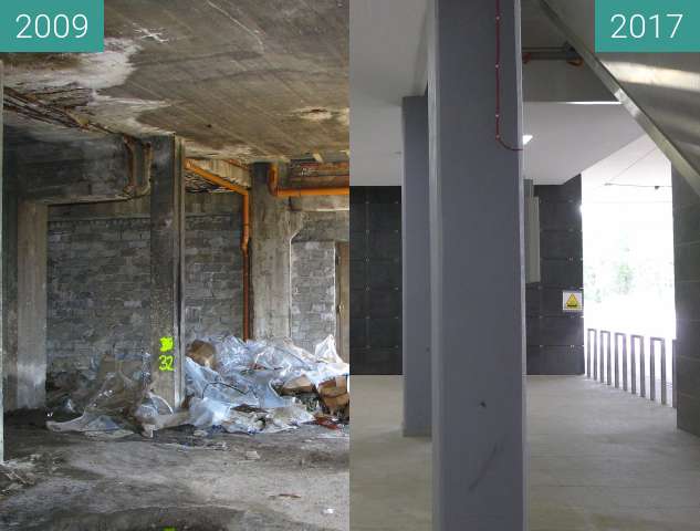 Before-and-after picture of Kaponiera Poznań. Stacja tramwajowa PST. between 2009 and 2017