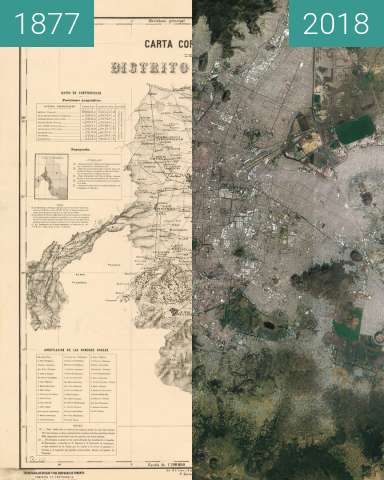 Before-and-after picture of Mexico city (CDMX) between 1877 and 2018