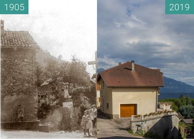 Before-and-after picture of Hautefort between 1905 and 2019-Jul-12