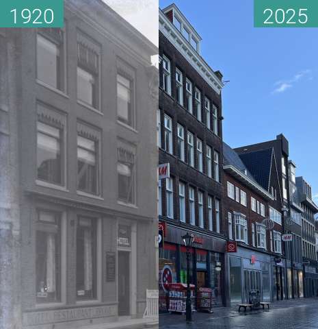 Before-and-after picture of Hotel Proot 1920-2025 between 1920 and 2025