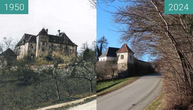 Vorher-Nachher-Bild von Schloss Burgstall Wies zwischen 1950 und 29.12.2024