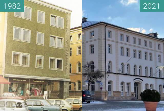 Vorher-Nachher-Bild von Stadtplatz Traunstein Arbeitsamt Landratsamt zwischen 1982 und 15.01.2021