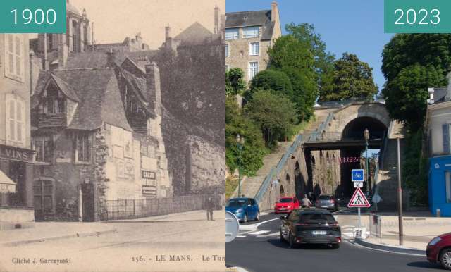 Vorher-Nachher-Bild von Le Mans Tunnel zwischen 1900 und 05.2023