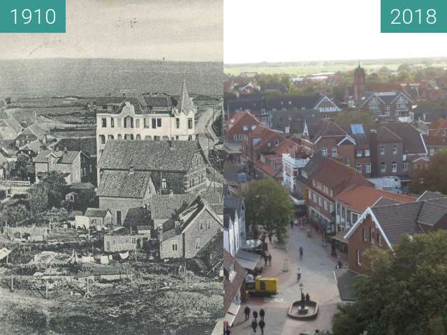 Before-and-after picture of Blick vom Wasserturm auf Langeoog between 1910 and 2018-Sep-28